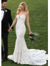 Plunging Sweetheart Neck Beaded Ivory Lace Tulle Wedding Dress With Champagne Lining